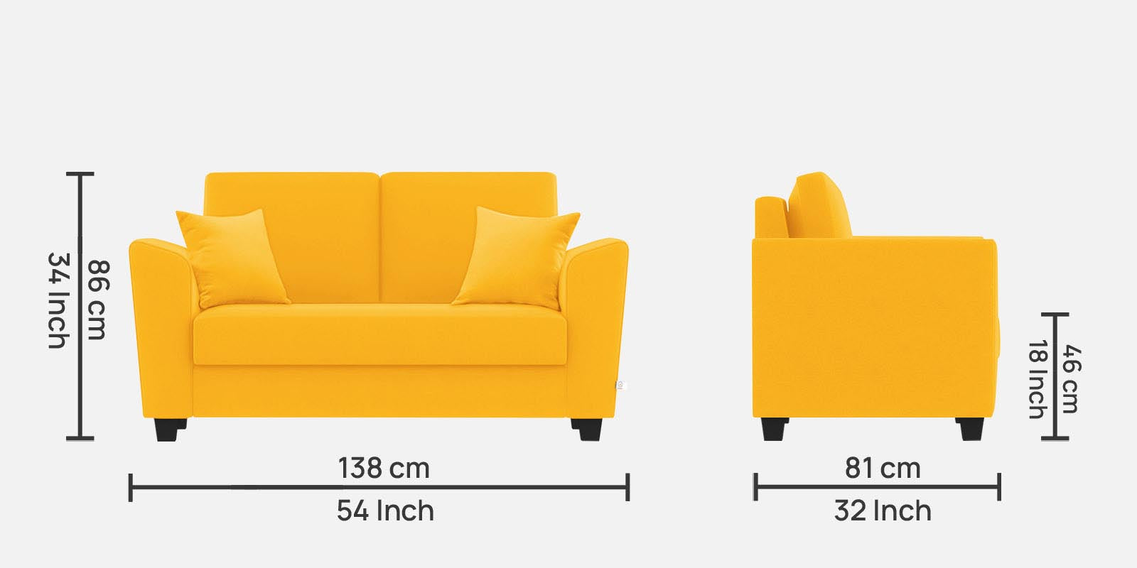 Daku Fabric 2 Seater Sofa In Bold Yellow Colour - Febonic Living