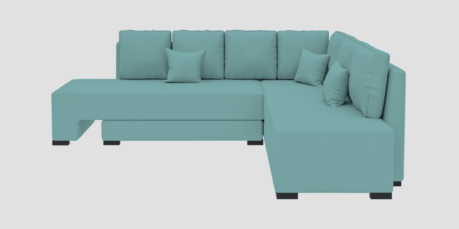 Corby Velvet RHS 6 Seater Convertible Sofa Cum Bed In Barmunda Aqua Colour - Febonic Living