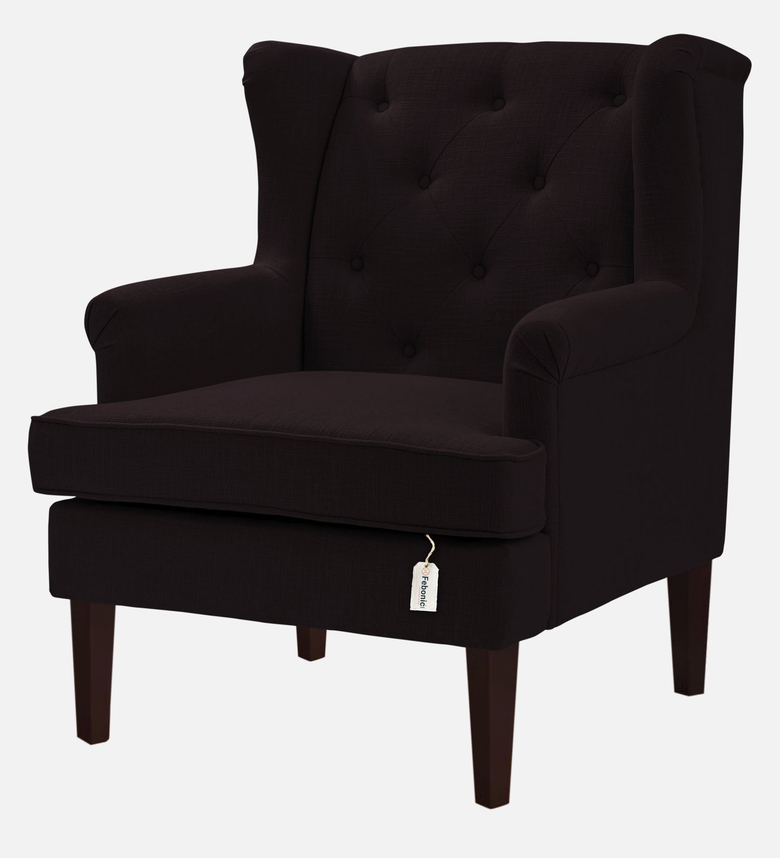Deyuk Fabric Wing Chair In Cara Brown Colour - Febonic Living