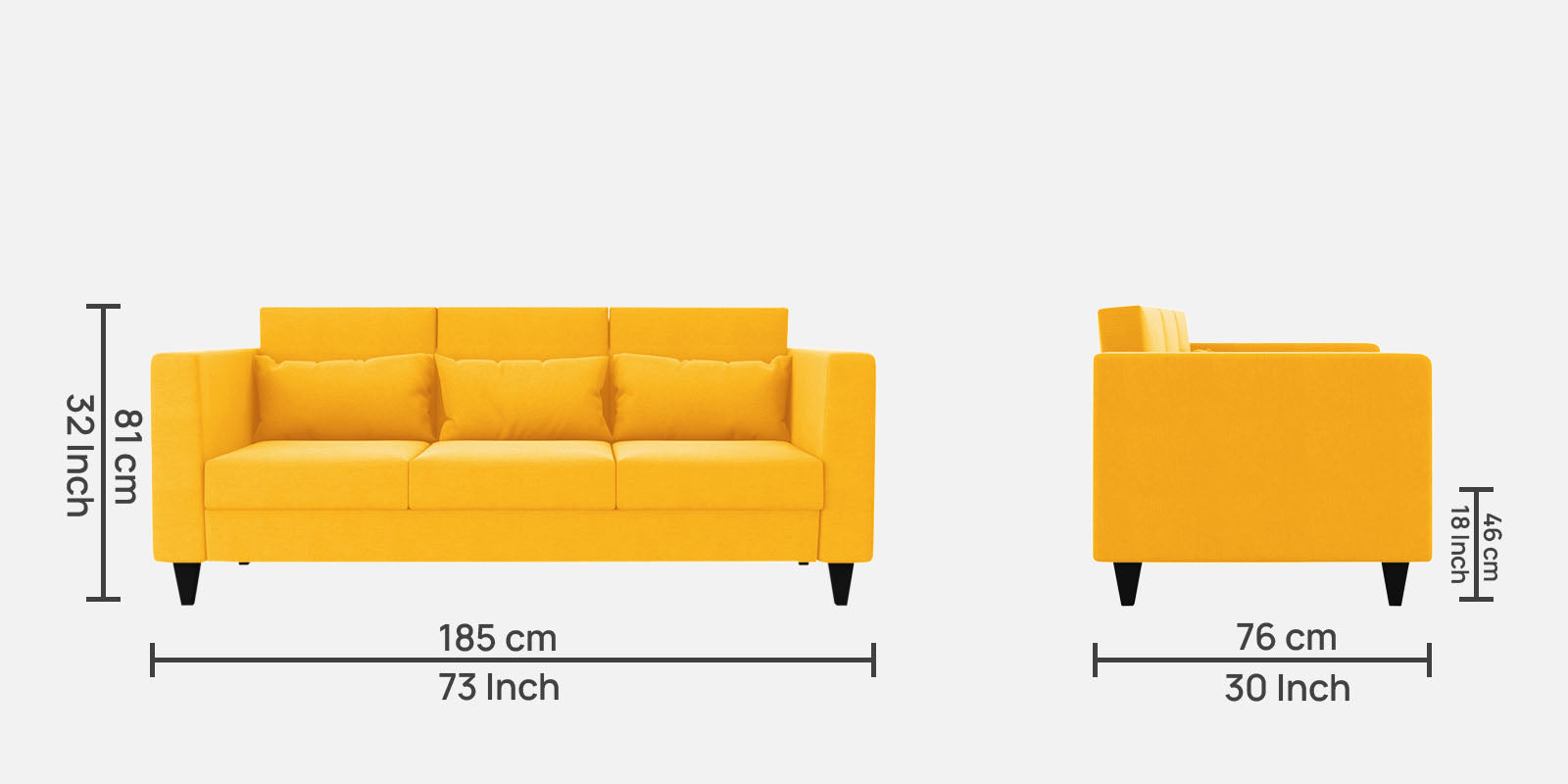 Nipul Fabric 3 Seater Sofa In Bold Yellow Colour - Febonic Living