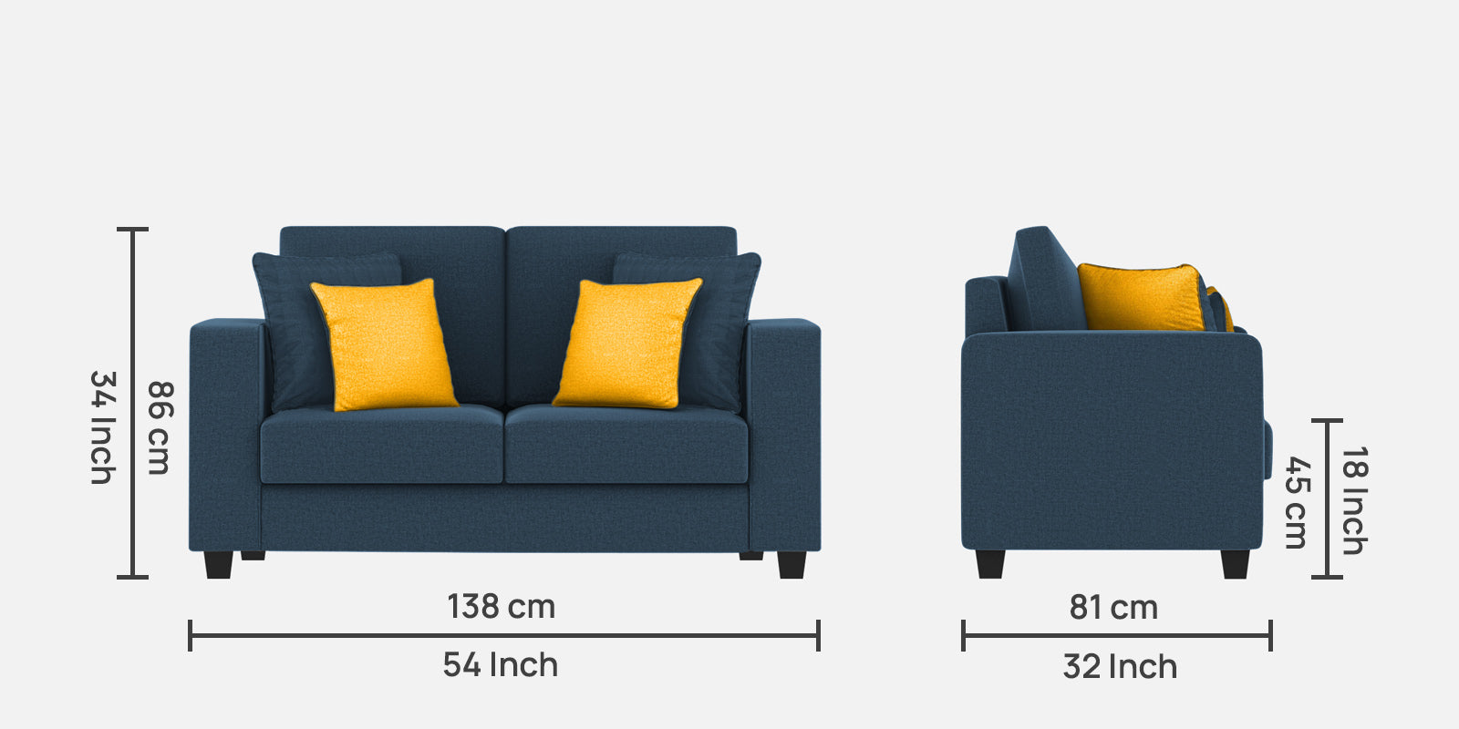 Nabi Fabric 2 Seater Sofa In Light Blue Colour - Febonic Living