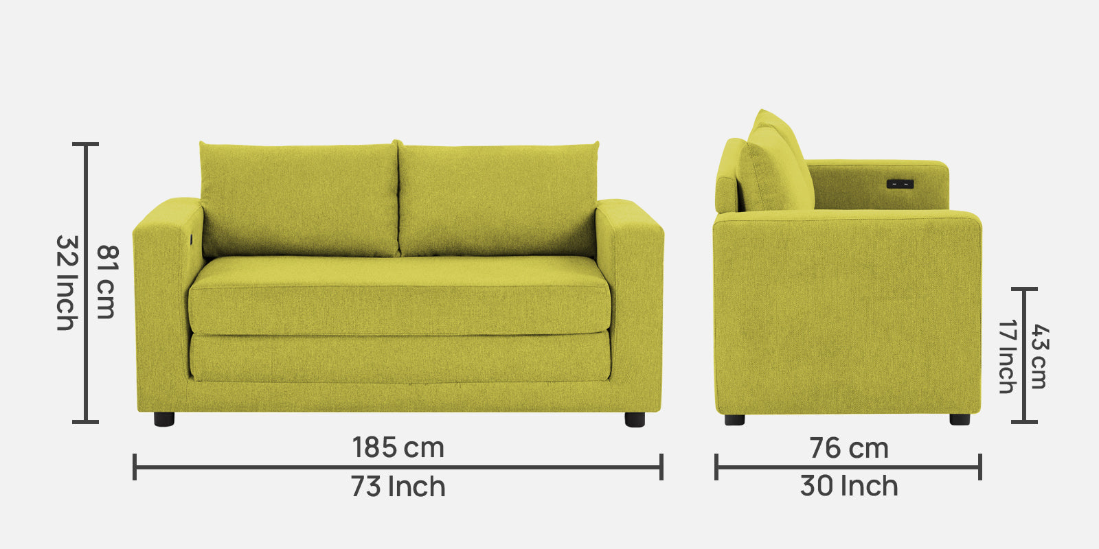 Roman Fabric 3 Seater Foldable Sofa Cum Bed In Parrot Green Colour With USB Portable Type - Febonic Living