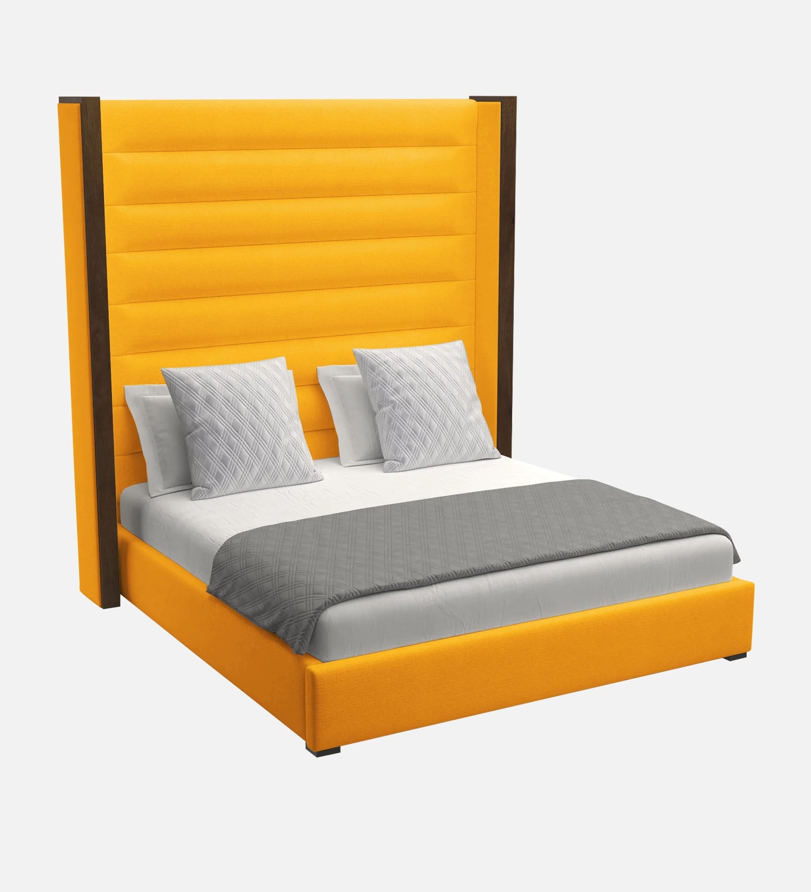 Sunny Fabric King Size Bed In Bold Yellow Colour - Febonic Living