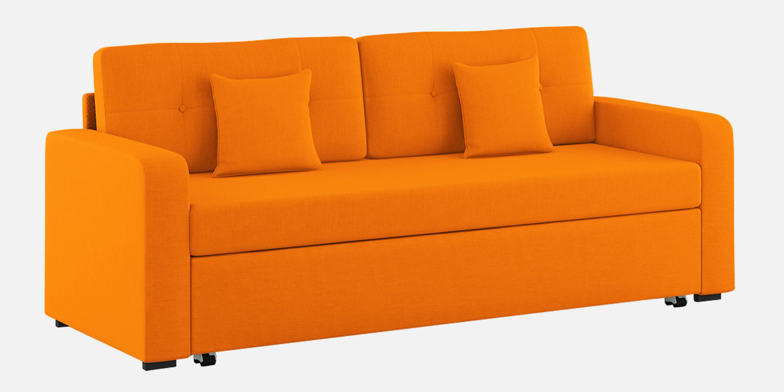 Rocky Fabric 3 Seater Pull Out Sofa Cum Bed In Vivid Orange Colour With Storage - Febonic Living