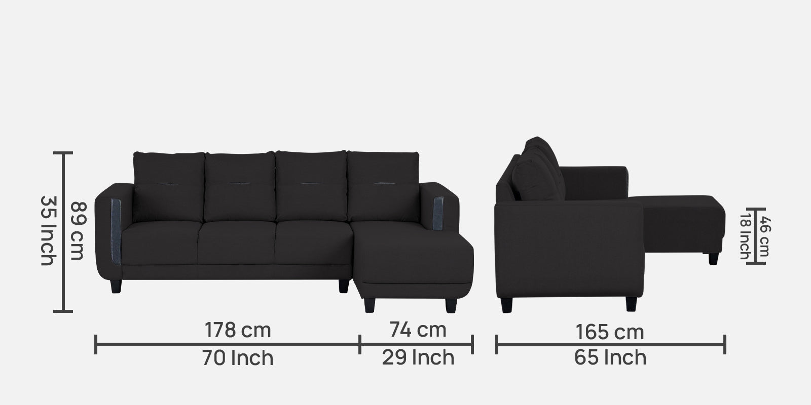 Perry Fabric RHS Sectional Sofa (3+Lounger) In Maba Grey Colour - Febonic Living