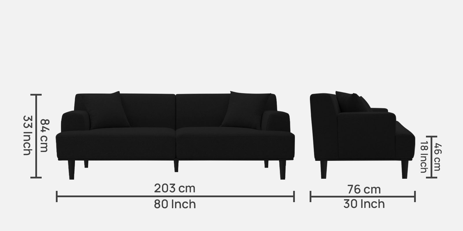 Cobby Fabric 3 Seater Sofa In Heather Black Colour - Febonic Living