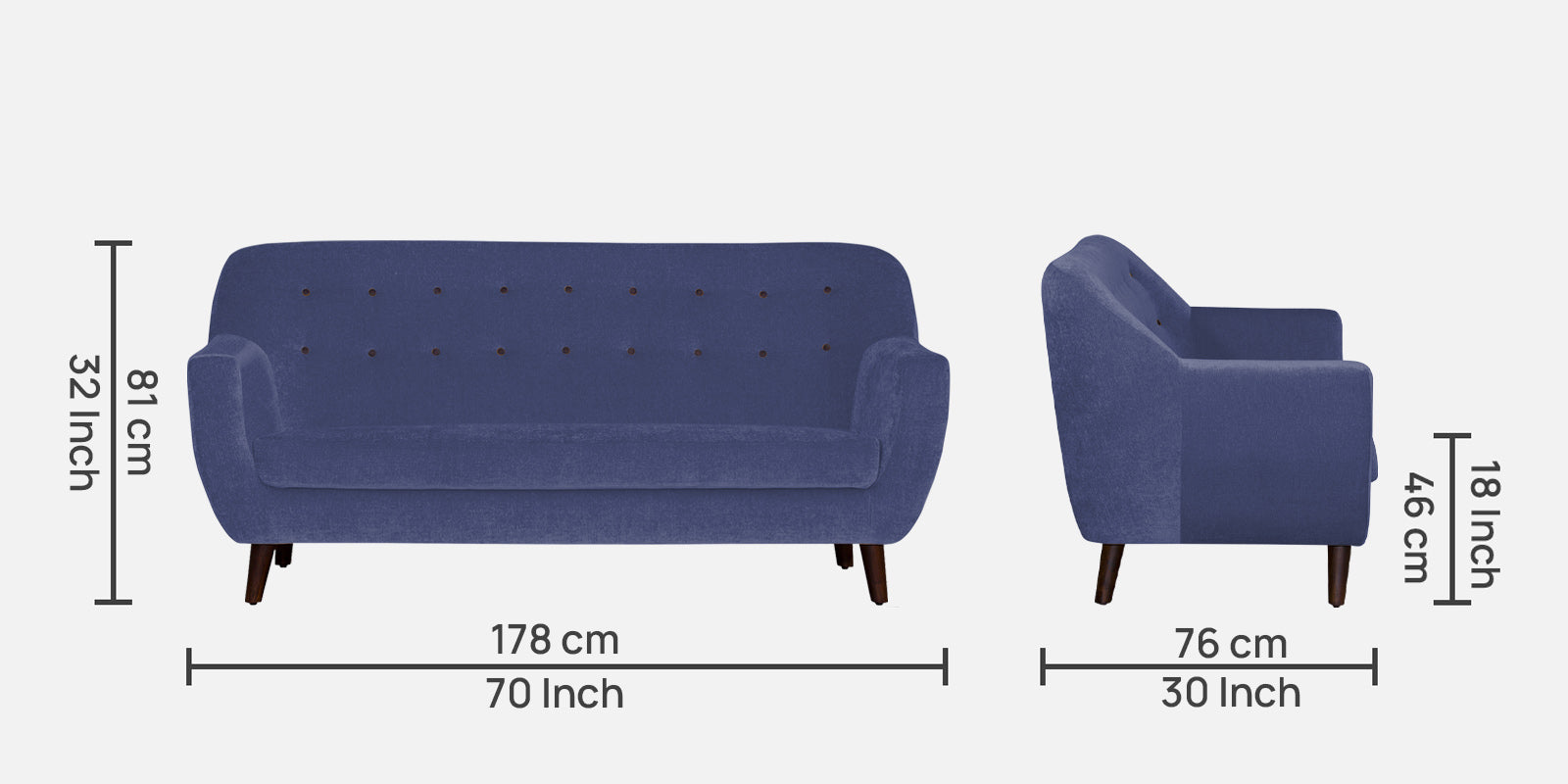 German Fabric 3 Seater Sofa in Slate Blue Colour