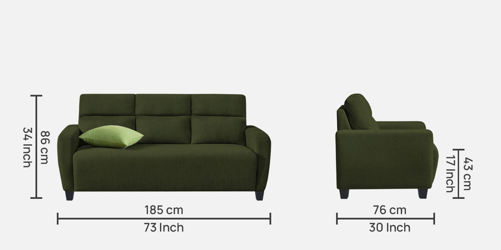 Bakadi Fabric 3 Seater Sofa in Olive Green Colour