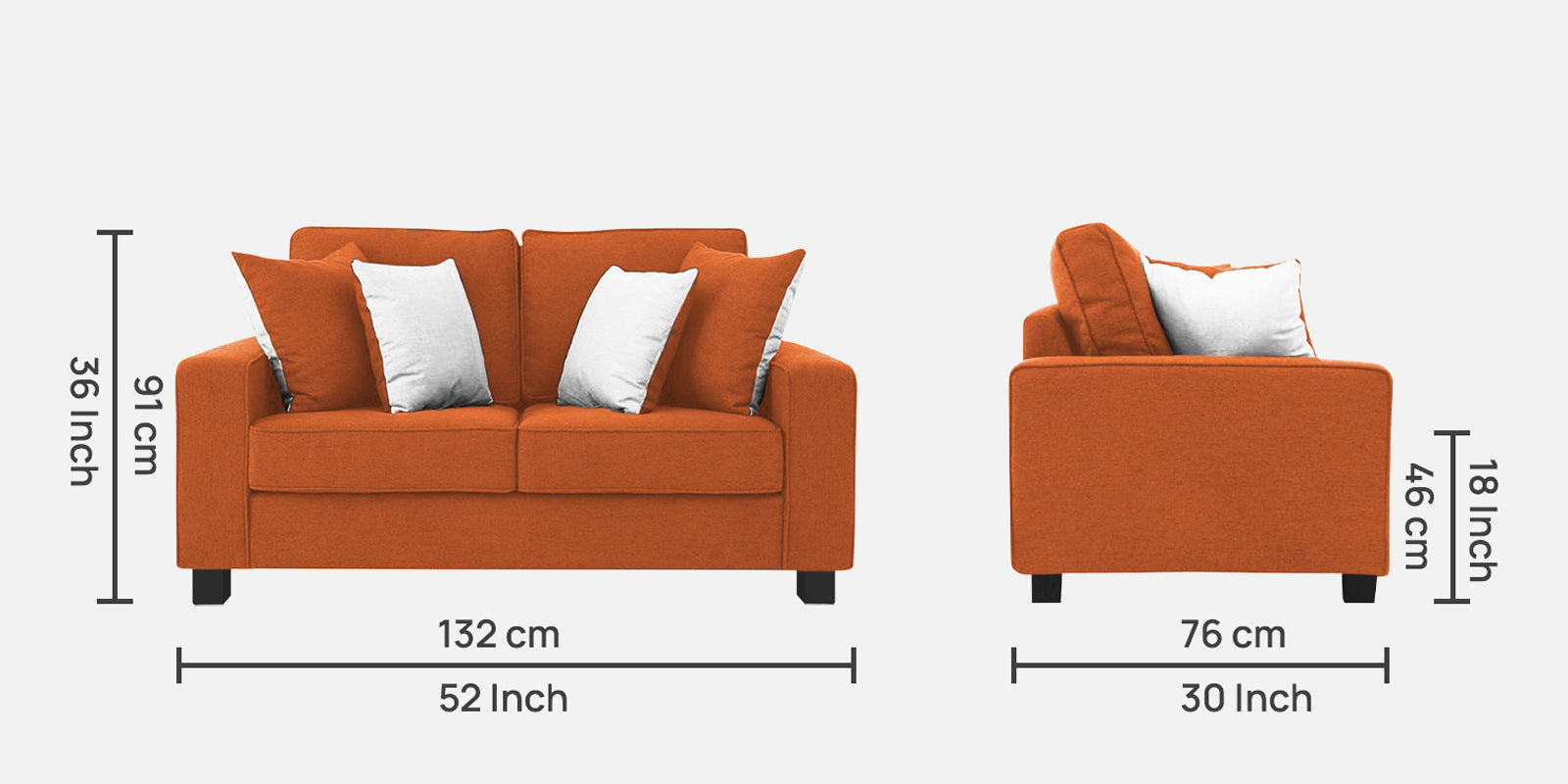 Ladybug Fabric 2 Seater Sofa In Vivid Orange Colour - Febonic Living