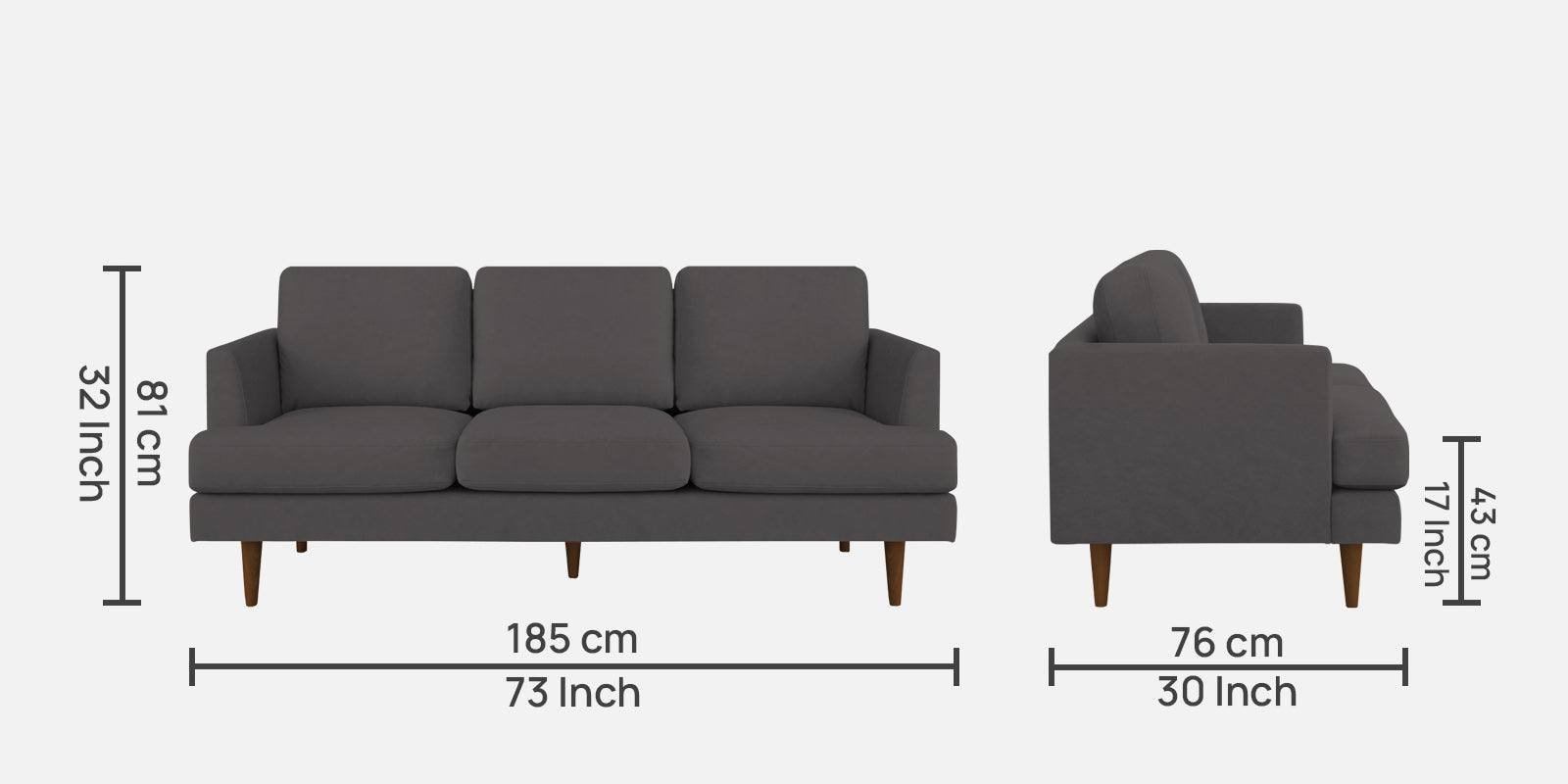 Motra Velvet 3 Seater Sofa in Davy grey Colour