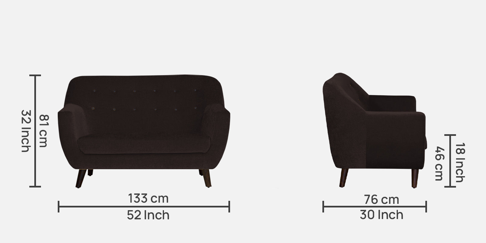 German Fabric 2 Seater Sofa In Dark Brown Colour - Febonic Living