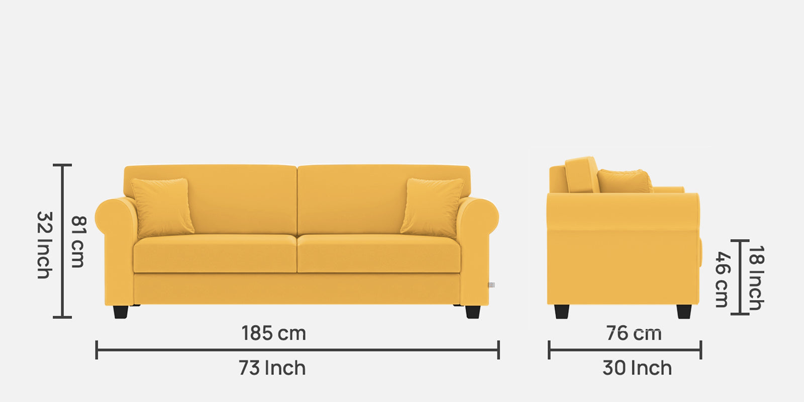 Numonk Velvet 3 Seater Sofa In Turmeric yellow Colour