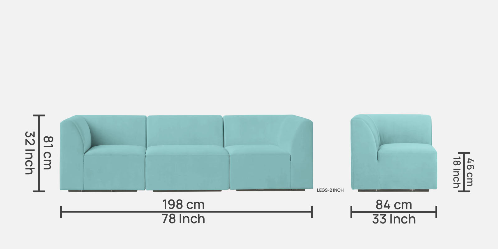 Bufa Velvet 3 Seater Sofa in Barmunda Aqua Blue Colour