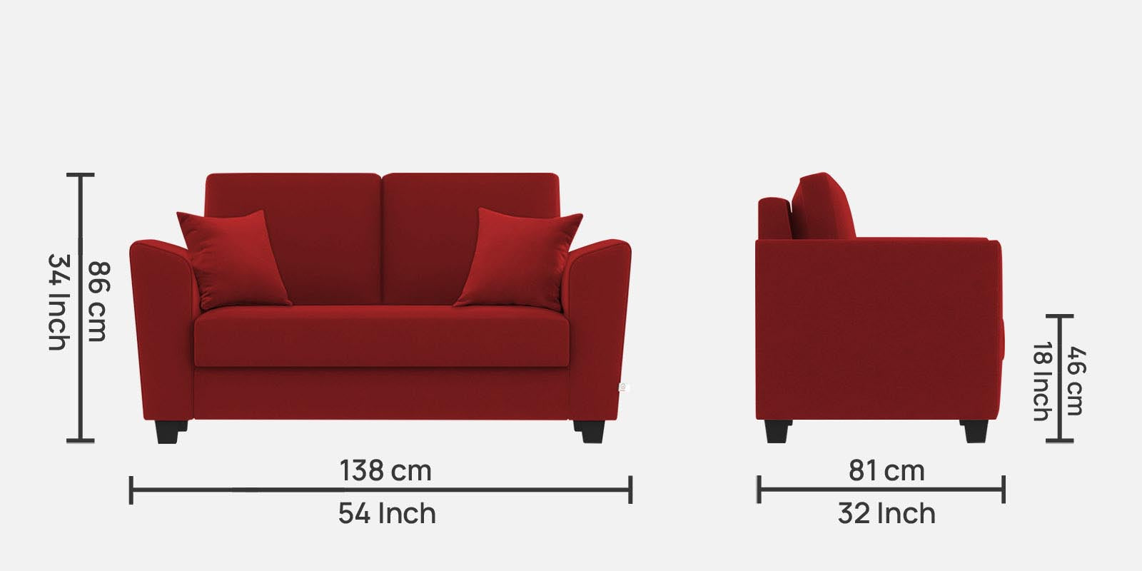 Daku Fabric 2 Seater Sofa In Blood Maroon Colour - Febonic Living