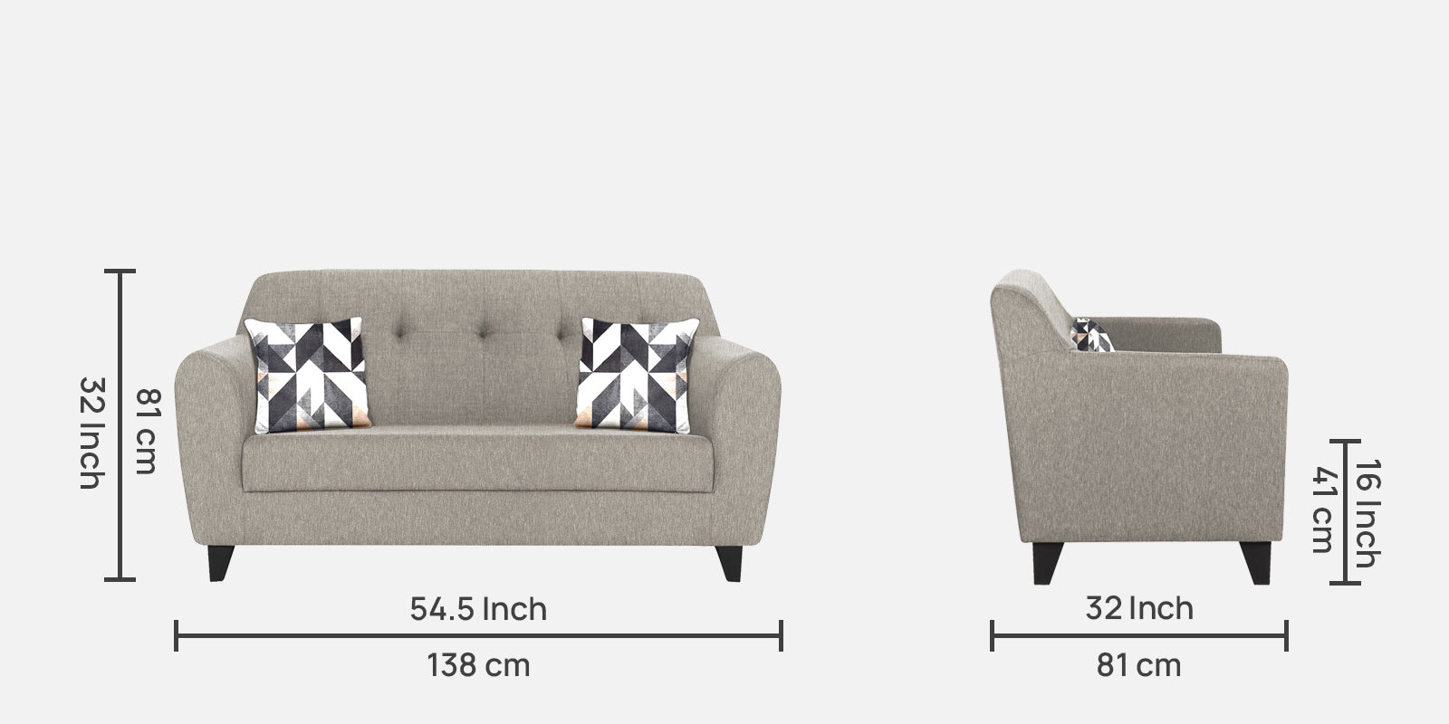 Melaan Fabric 2 Seater Sofa In Ash Grey Colour - Febonic Living