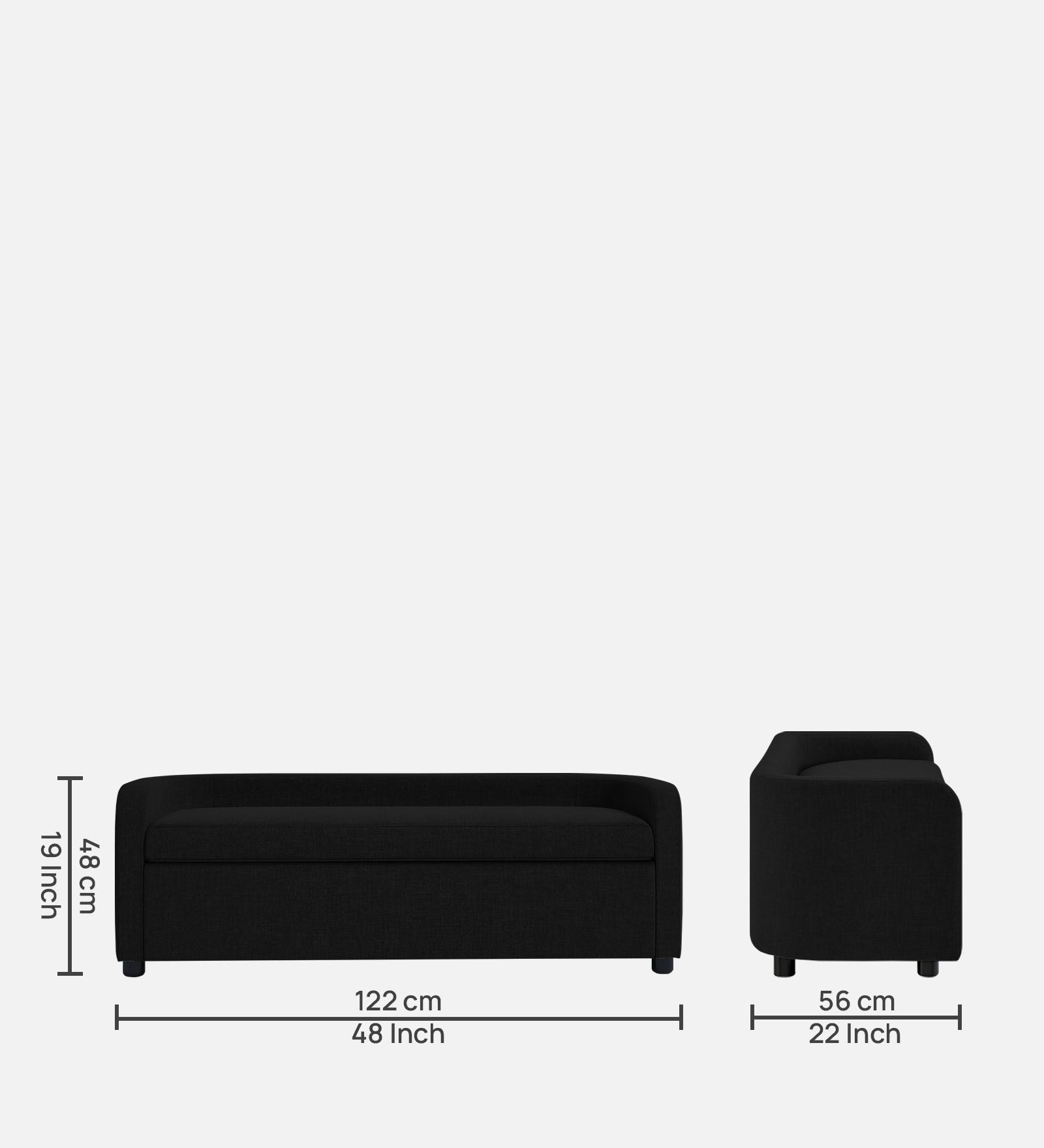 Cooper Fabric Storage Bench In Zed Black Colour - Febonic Living