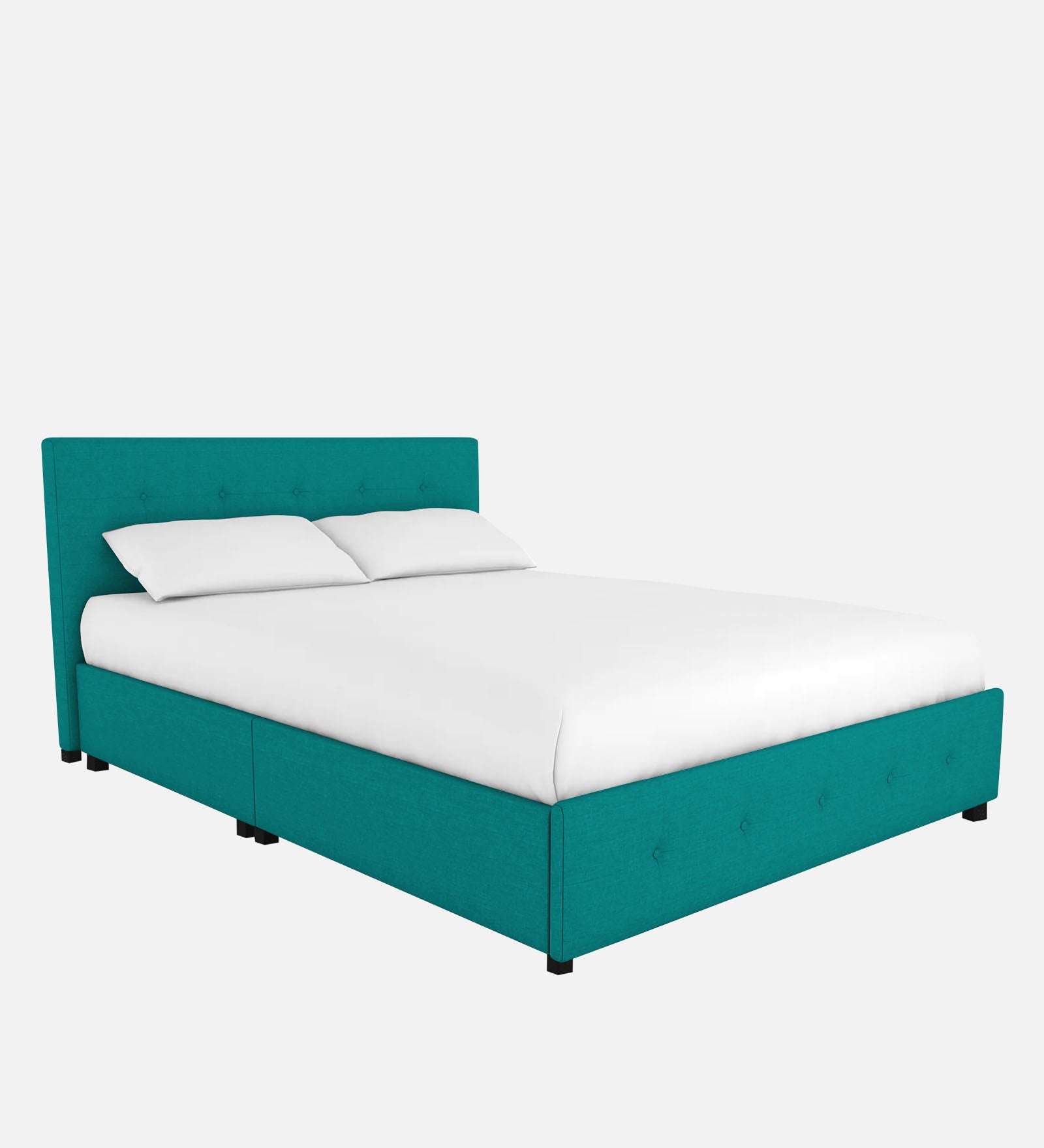 Lido Fabric Queen Size Bed In Sea Green Colour With Drawer Storage - Febonic Living