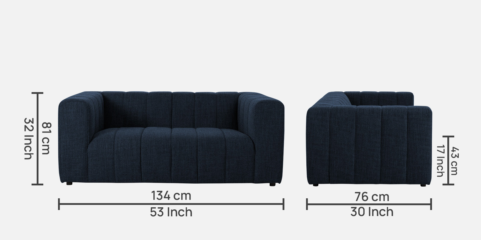 Lara Fabric 2 Seater Sofa In Denim Blue Colour - Febonic Living