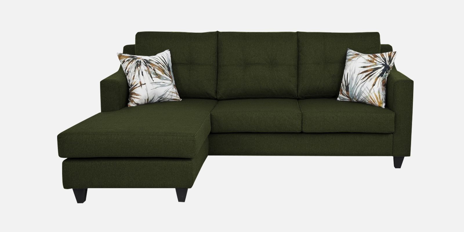 Welly Fabric RHS Sectional Sofa (2+Lounger) In Olive Green Colour - Febonic Living