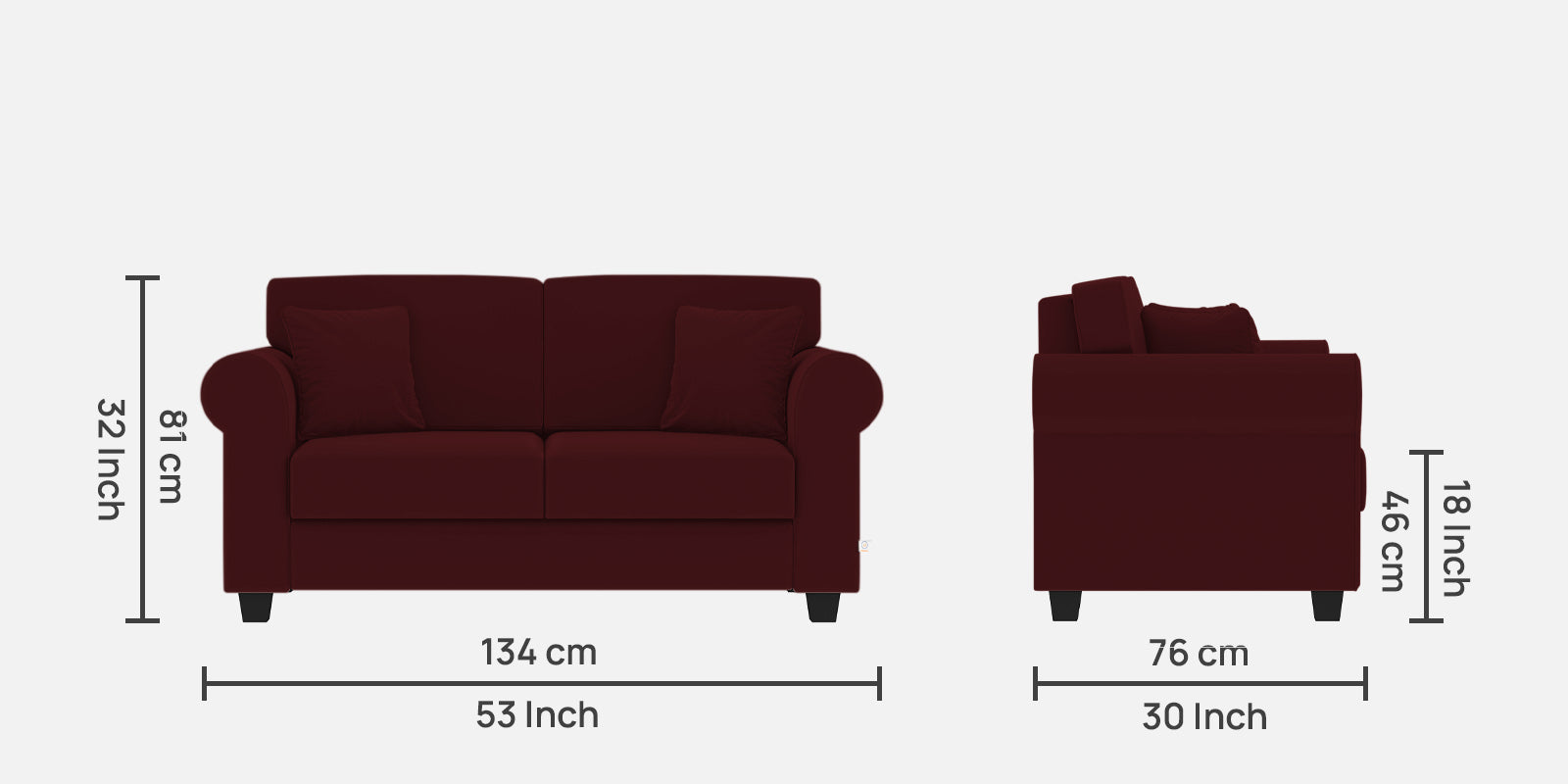 Numonk Velvet 2 Seater Sofa In Blood Maroon Colour - Febonic Living