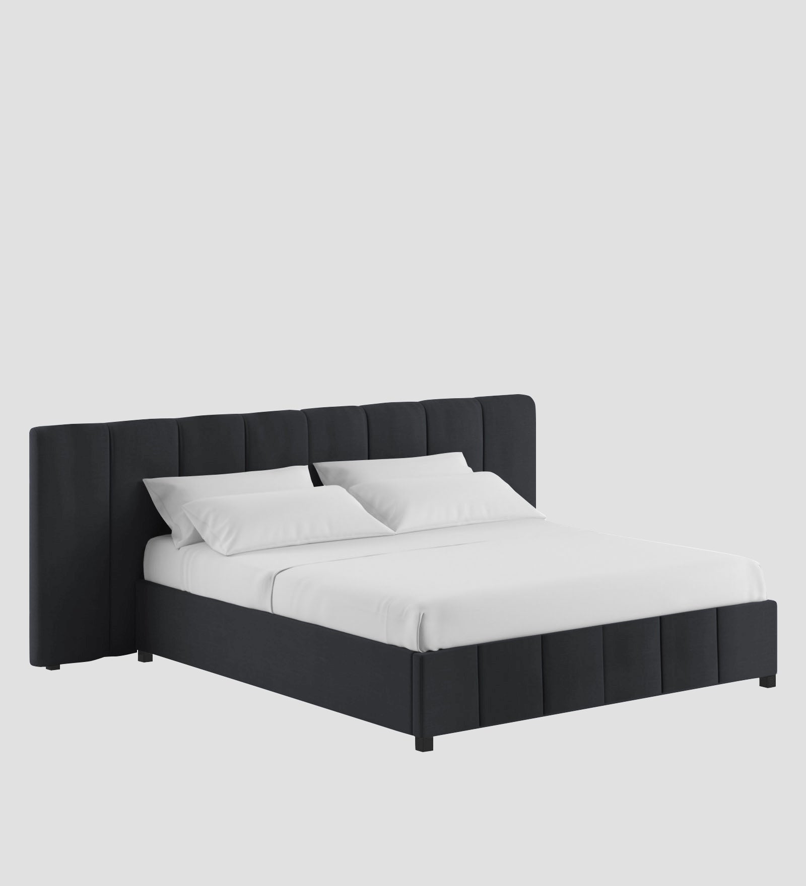 Nora Fabric Queen Size Bed In Charcoal Grey Colour With Box Storage - Febonic Living