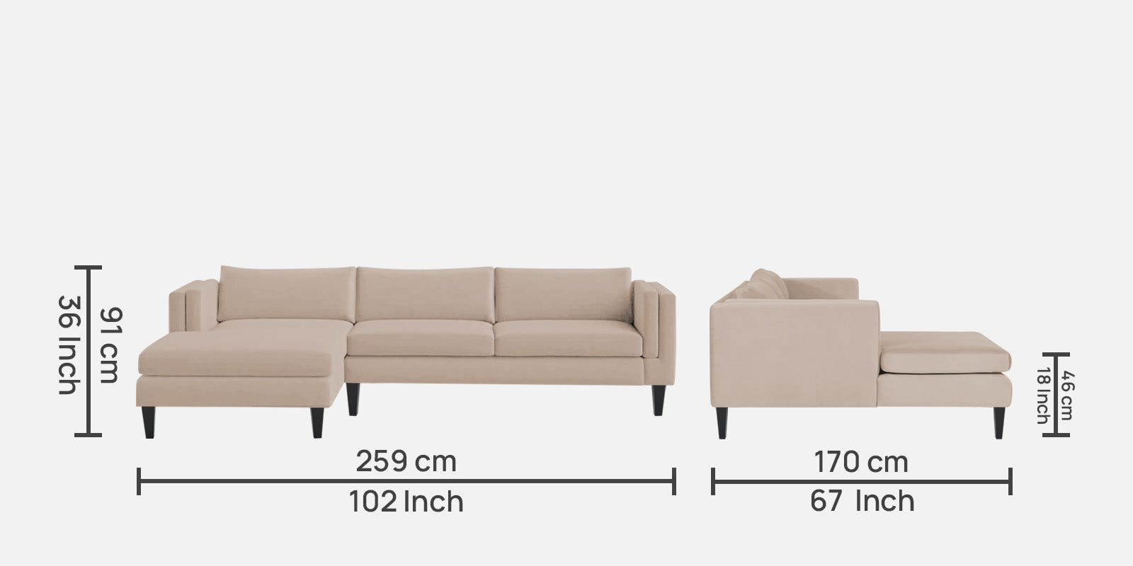 Jasper Velvet RHS Sectional Sofa (3+Lounger) In Camel Beige Colour - Febonic Living