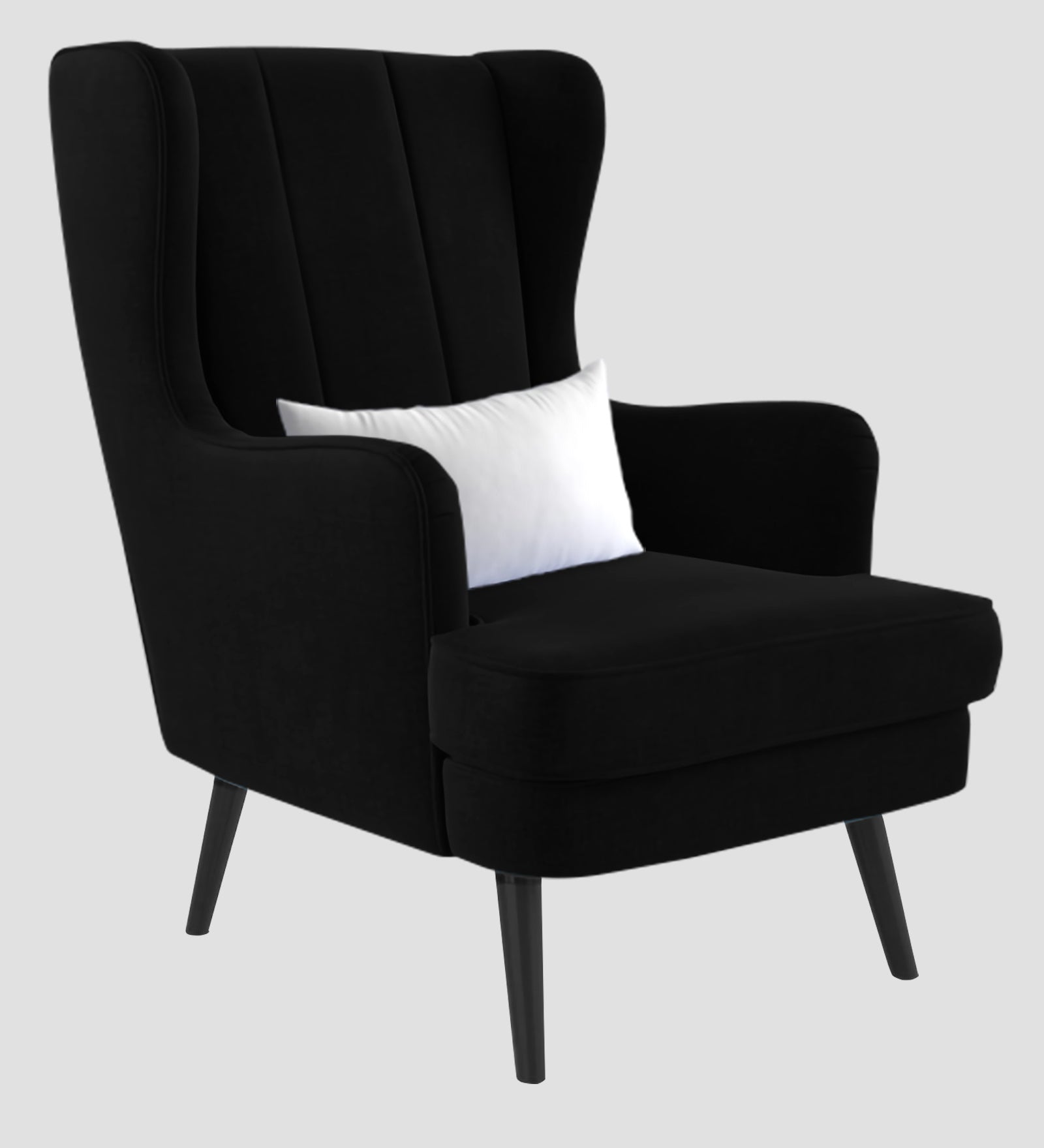 Niya Velvet Wing Chair In Adam Black Colour - Febonic Living