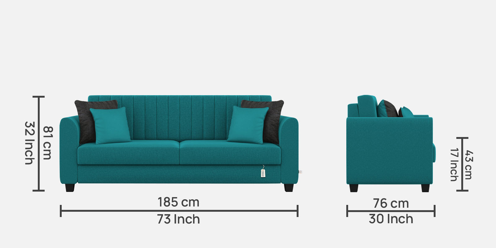 Cosmic Fabric 3 Seater Sofa In Sea Green Colour - Febonic Living