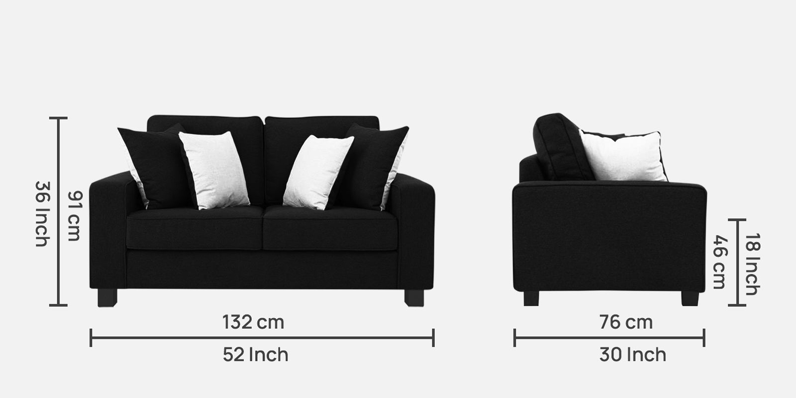 Ladybug Fabric 2 Seater Sofa In Zed Black Colour - Febonic Living