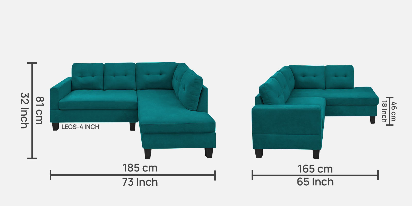 Thomas Fabric LHS Sectional Sofa (2+Lounger) In Sea Green Colour - Febonic Living