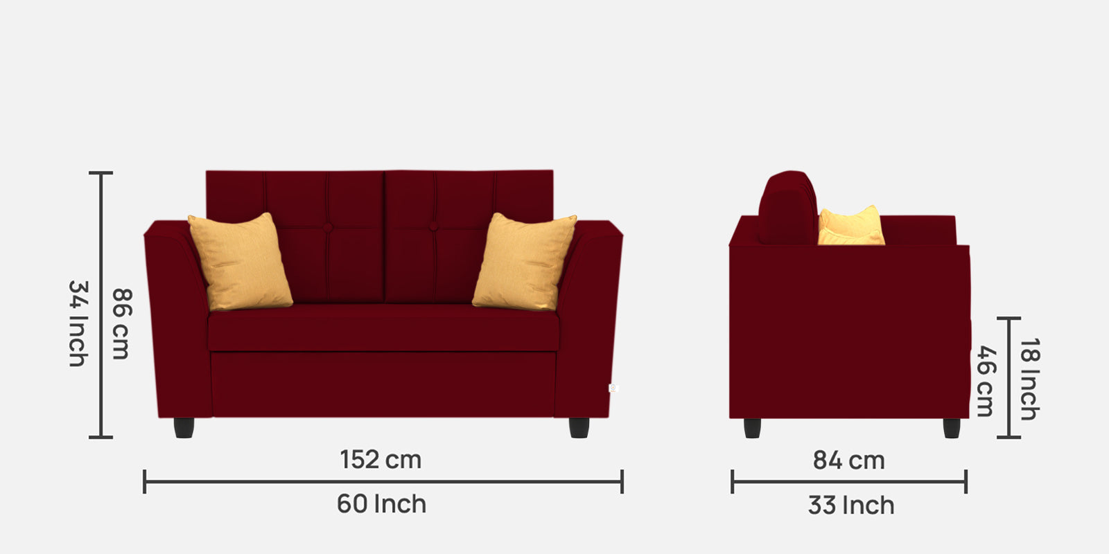 Nestin Velvet 2 Seater Sofa in Cherry red Colour