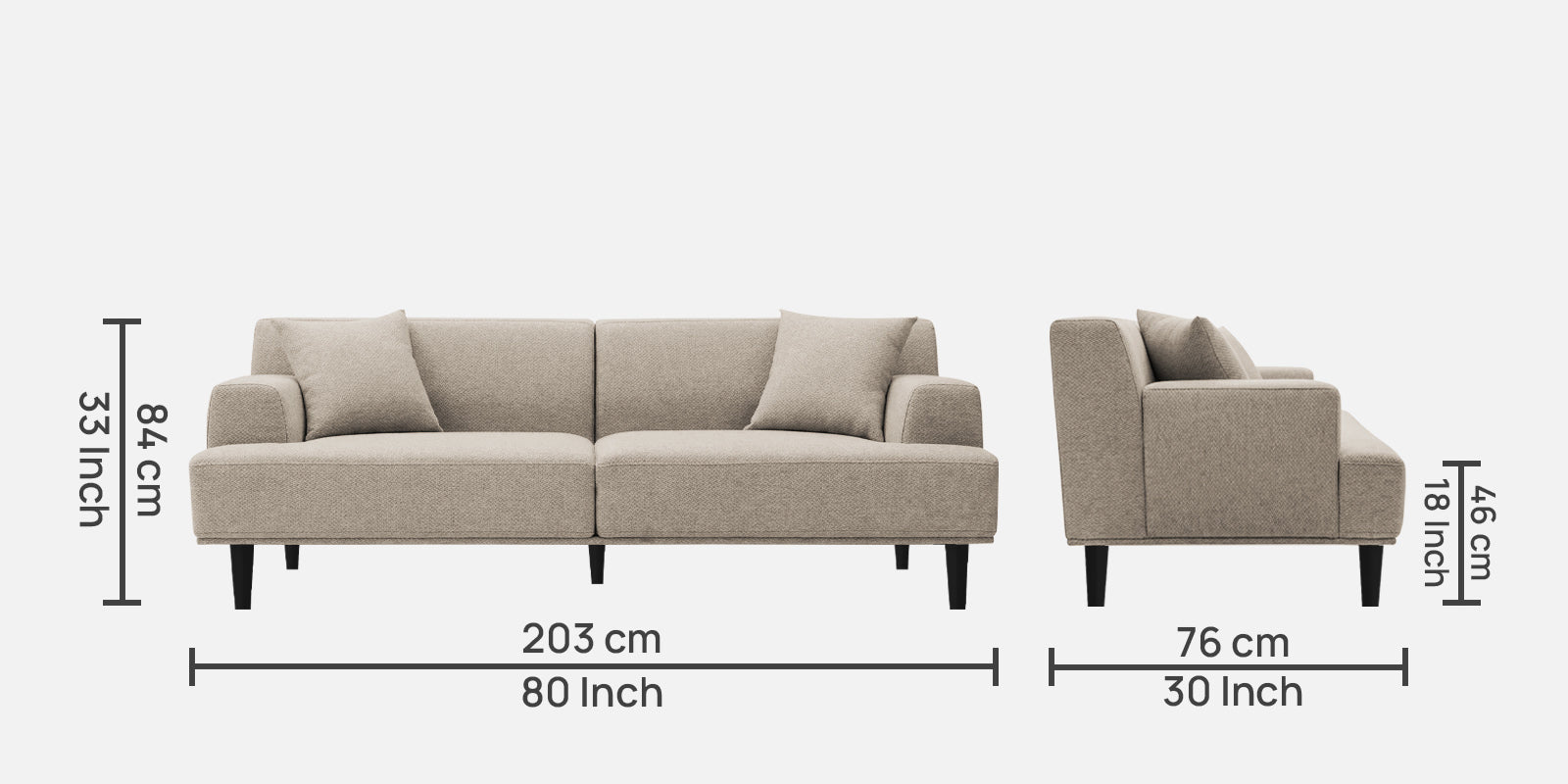 Cobby Fabric 3 Seater Sofa In Khaki Beige Colour - Febonic Living