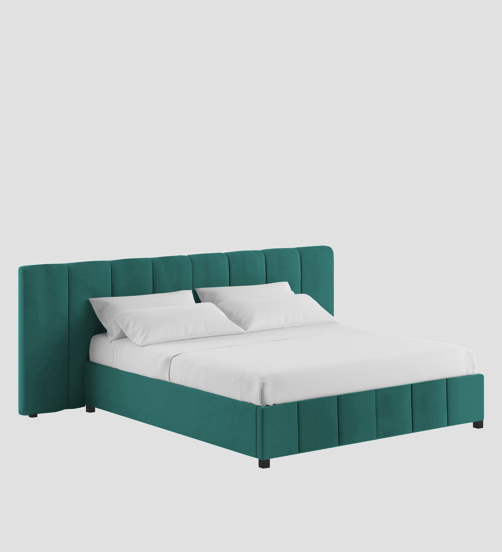 Nora Fabric Queen Size Bed In Sea Green Colour With Box Storage