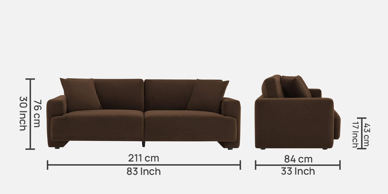 Kosta Velvet 3 Seater Sofa In Cholocate Brown Colour - Febonic Living