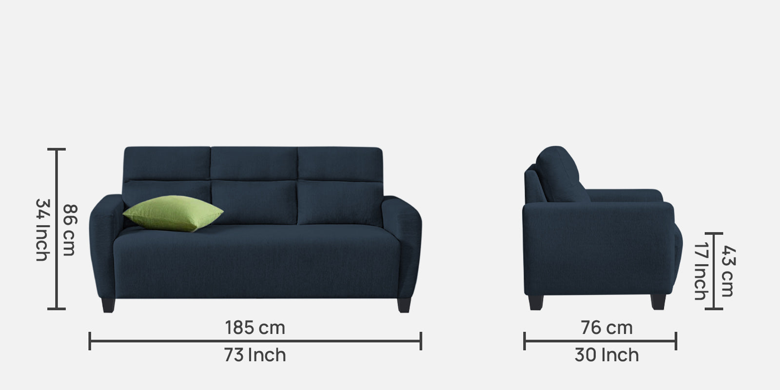 Bakadi Fabric 3 Seater Sofa in Denim Blue Colour