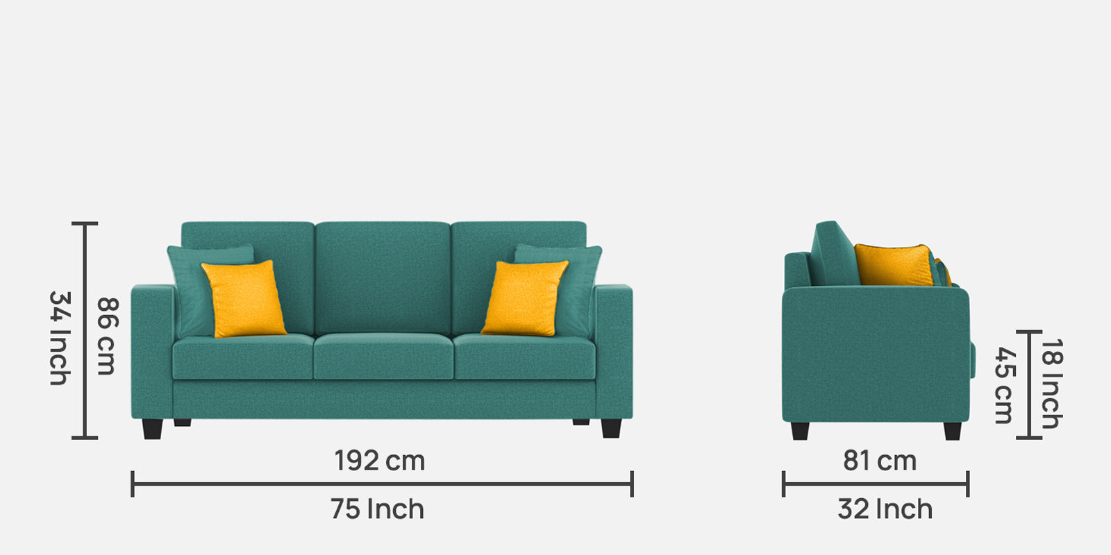 Nabi Fabric 3 Seater Sofa In Sea Green Colour - Febonic Living