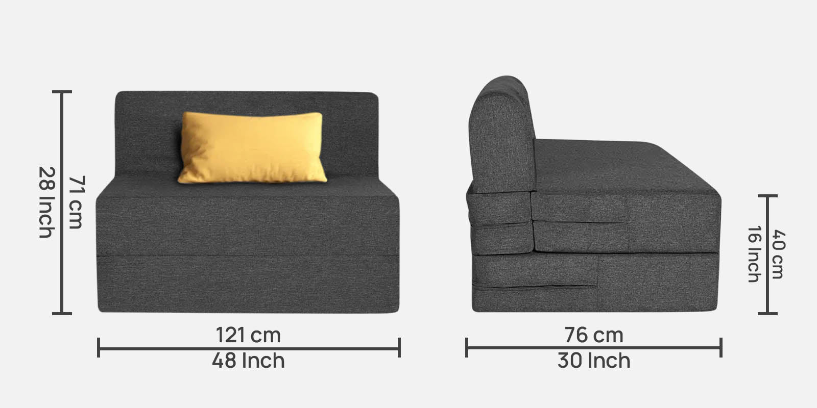 Fleepy Fabric 2 Seater Foldable Sofa Cum Bed In Charcoal Grey Colour - Febonic Living