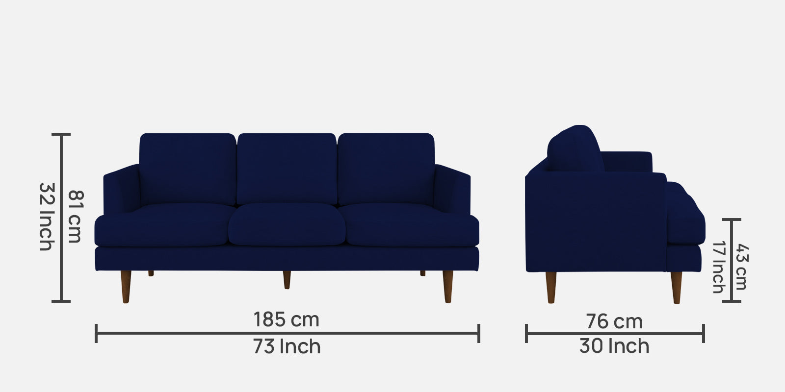 Motra Velvet 3 Seater Sofa In indigo blue Colour - Febonic Living