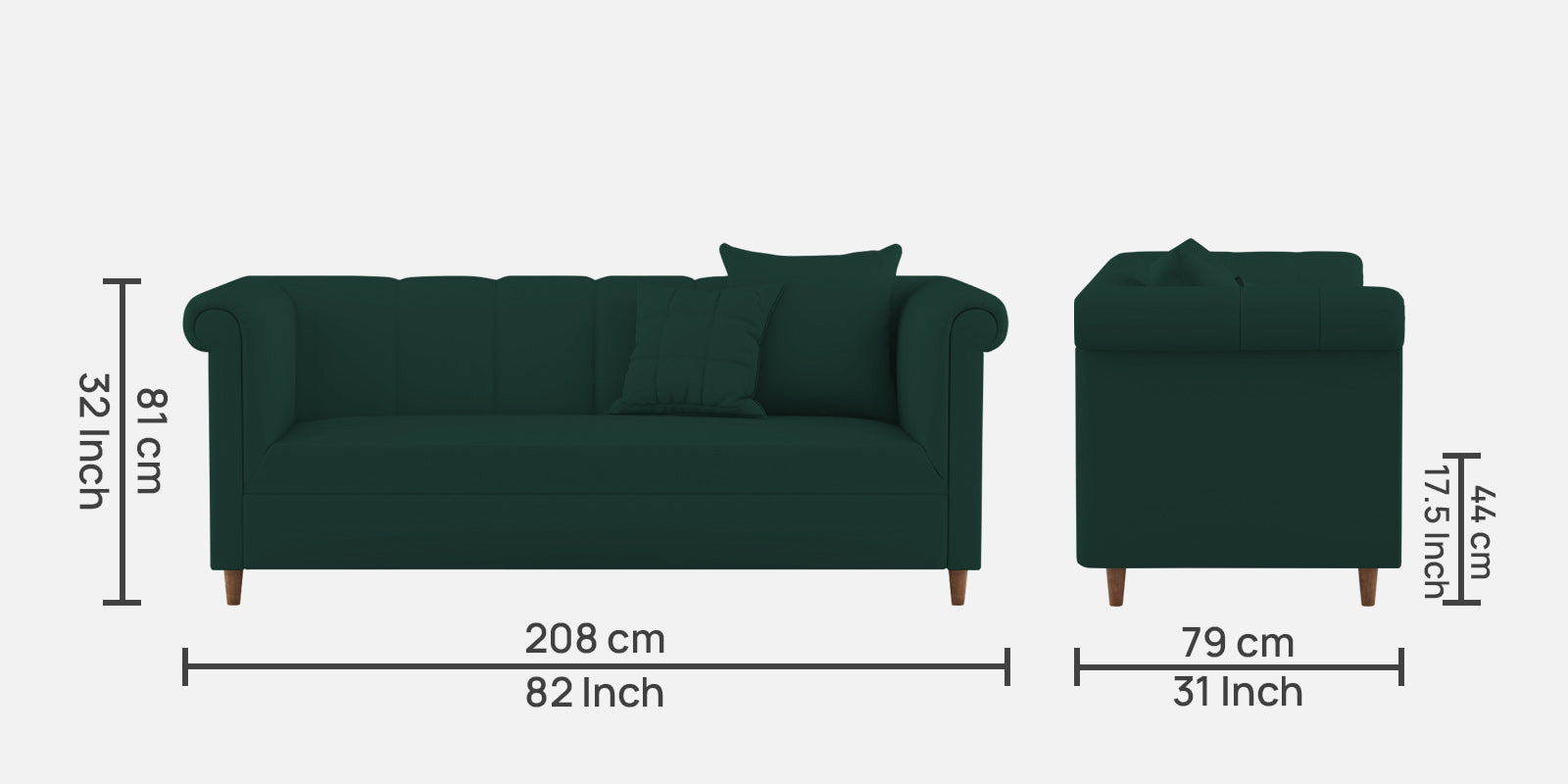 Rubi Velvet 3 Seater Sofa In Forest Green Colour - Febonic Living