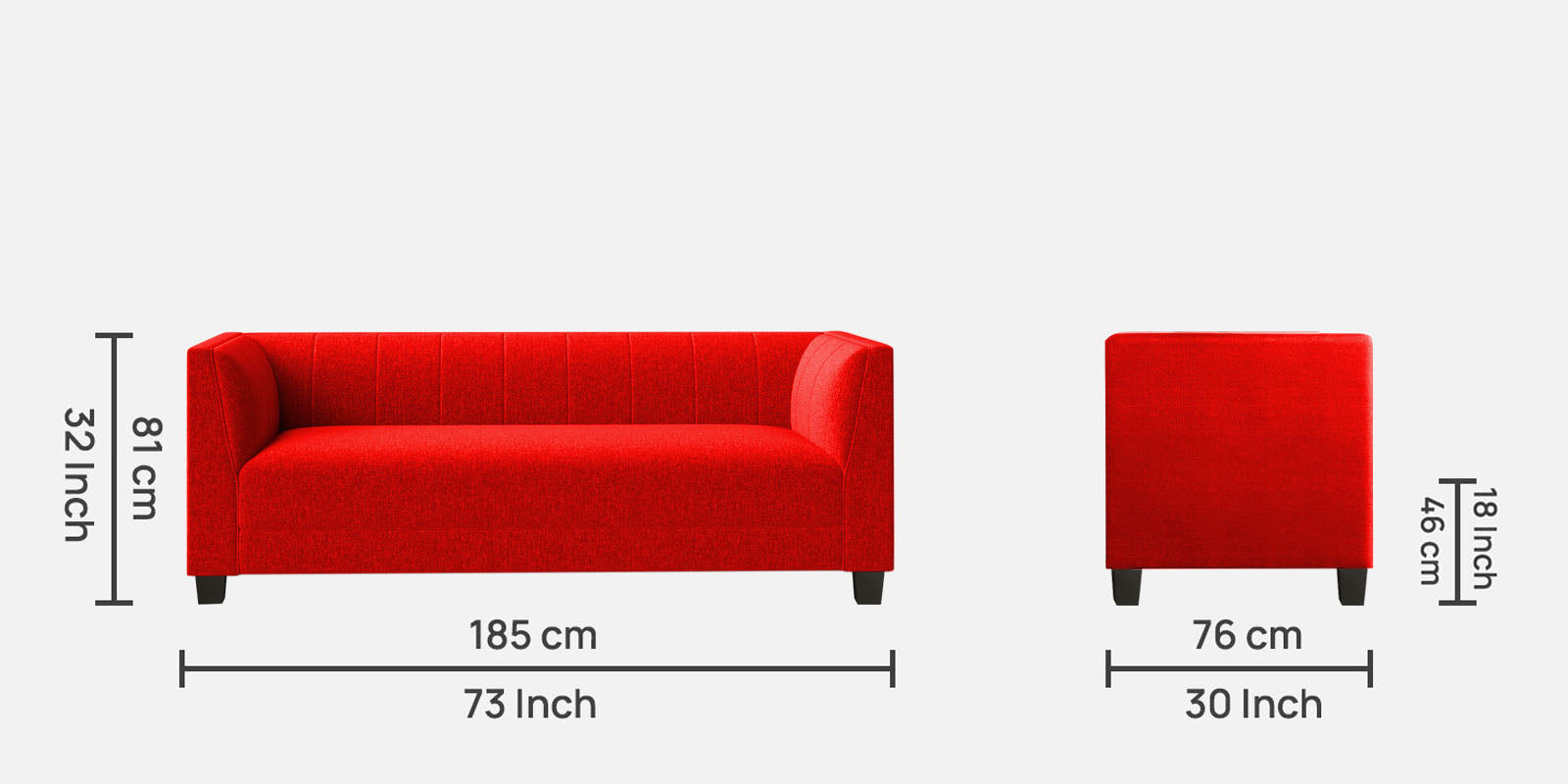 Chastin Fabric 3 Seater Sofa In Ruby Red Colour - Febonic Living