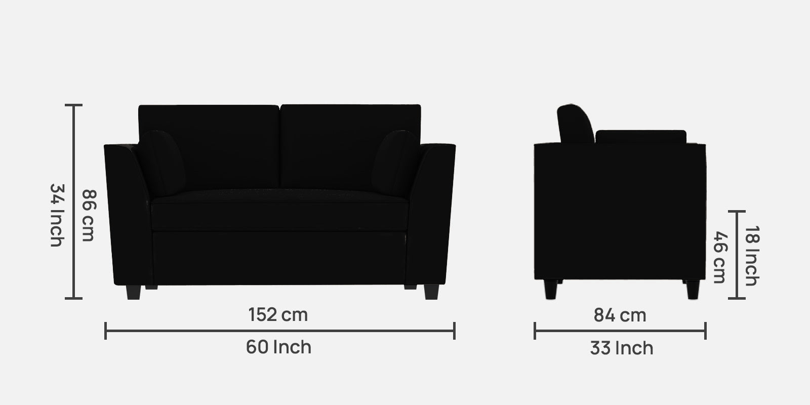 Bristo Velvet 2 Seater Sofa In Adam Black Colour - Febonic Living