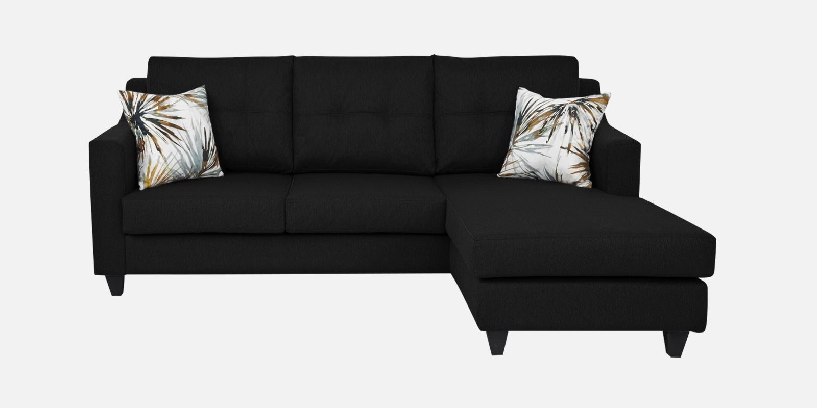 Welly Fabric LHS Sectional Sofa(2+Lounger) In Zed Black Colour - Febonic Living