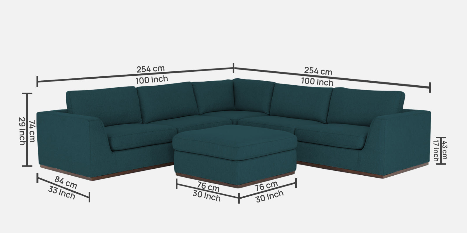 Freedom Velvet 6 Seater RHS Corner Sofa In Arabian Green Colour With Ottoman - Febonic Living