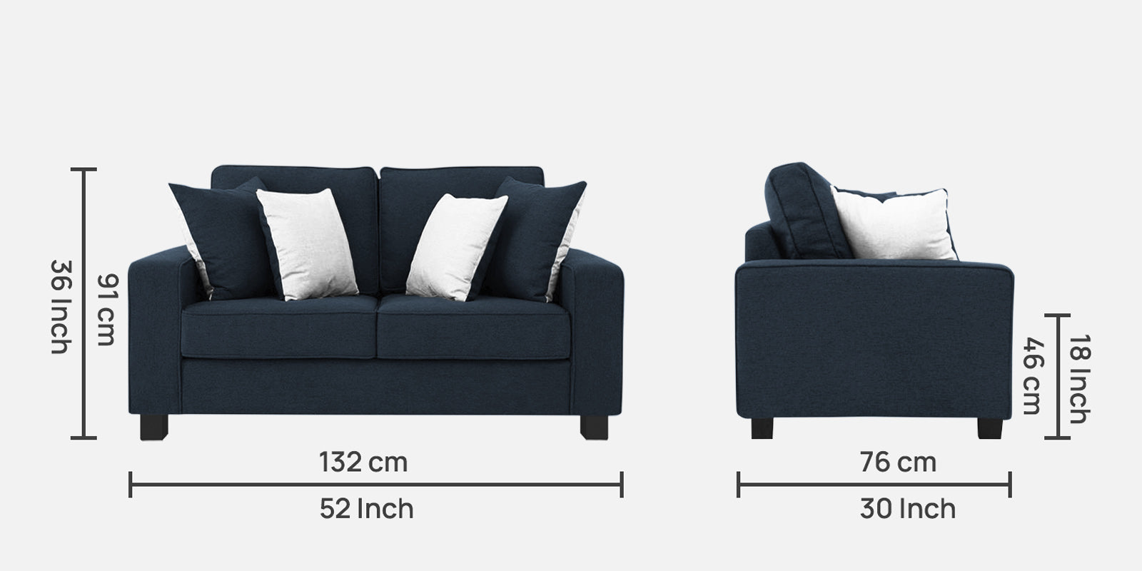 Ladybug Fabric 2 Seater Sofa In Denim Blue Colour - Febonic Living