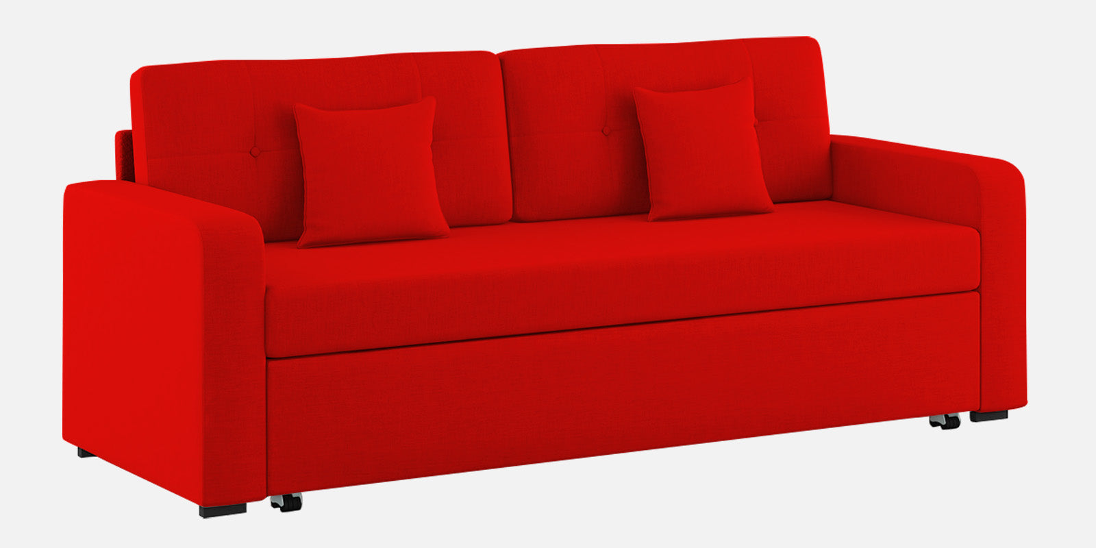 Rocky Fabric 3 Seater Pull Out Sofa Cum Bed In Ruby Red Colour With Storage - Febonic Living
