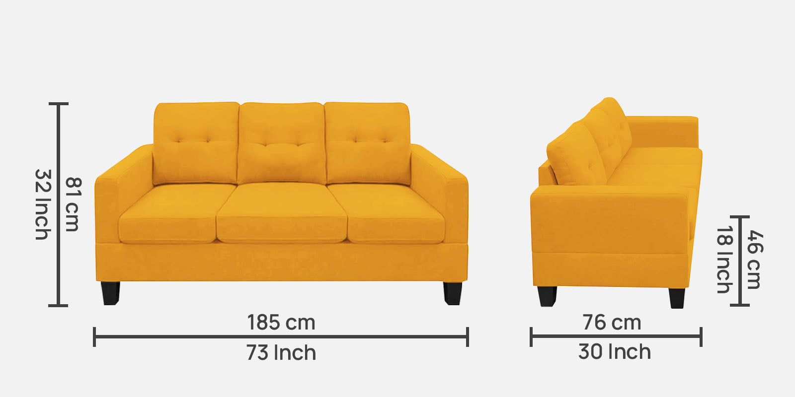Thomas Fabric 3 Seater Sofa In Bold Yellow Colour - Febonic Living