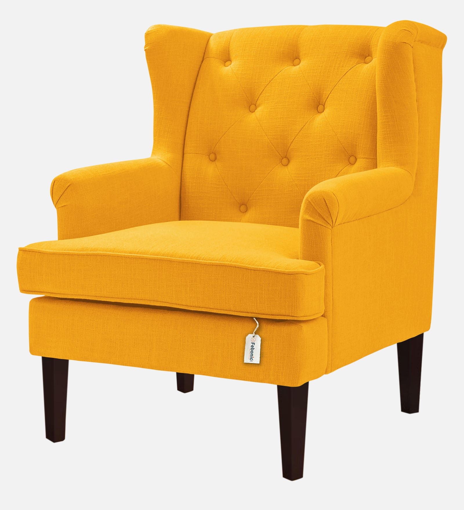 Deyuk Fabric Wing Chair In Bold Yellow Colour - Febonic Living