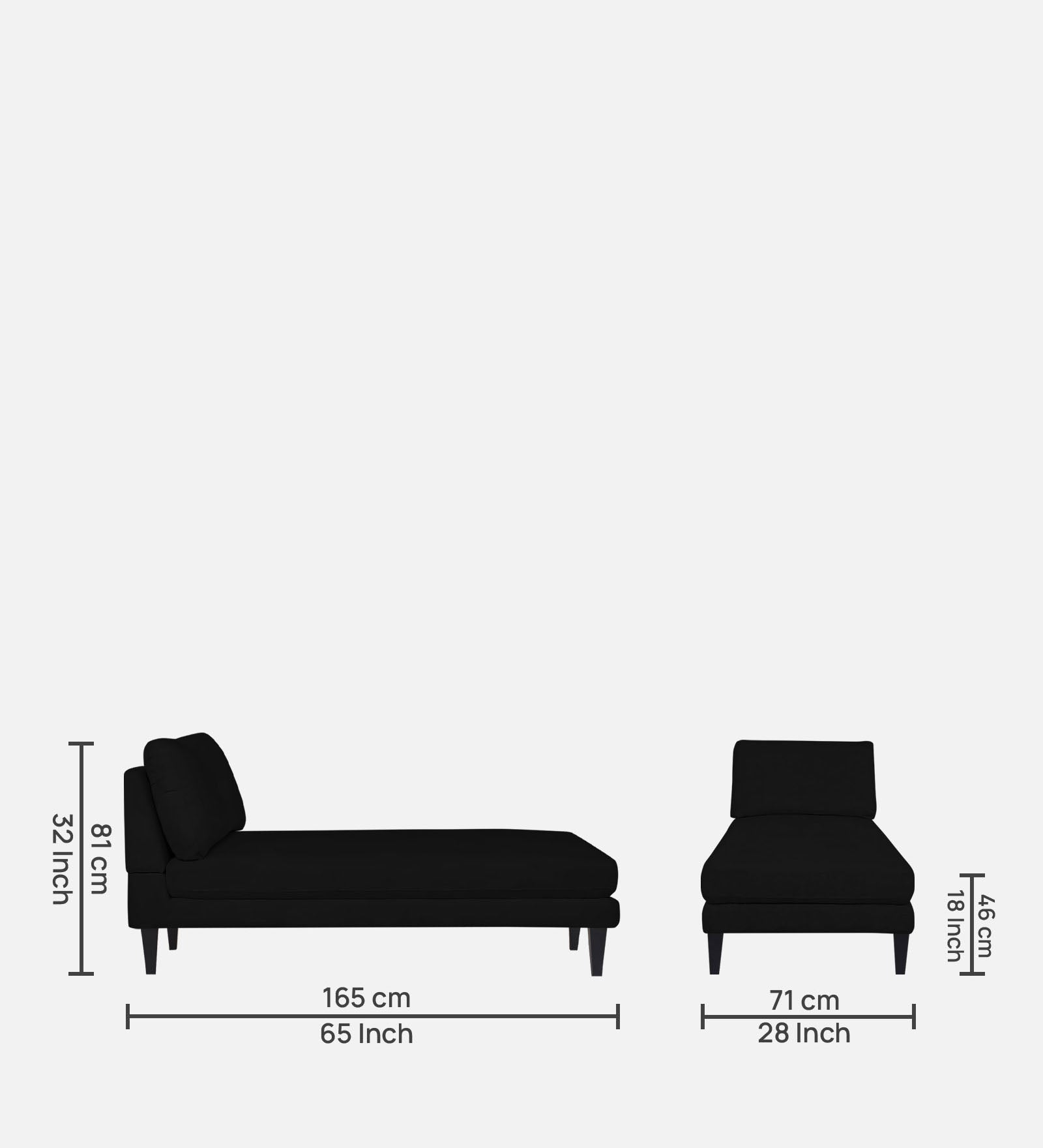 Nadia Fabric Armless Chaise Lounger In Zed Black Colour - Febonic Living