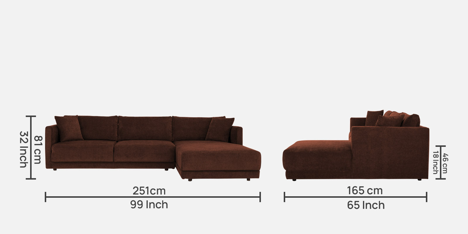 Northern Fabric LHS Sectional Sofa (3+Lounger) In Coffee brown Colour - Febonic Living