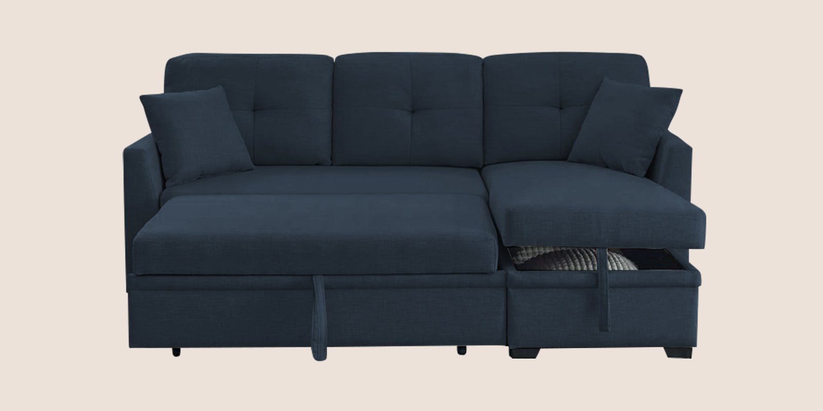 Jody Fabric 3 Seater Pull Out Sofa Cum Bed In Denim Blue Colour With Storage - Febonic Living